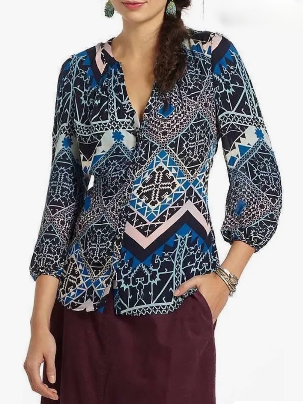 ANTHROPOLOGIE LEIFSDOTTIR JEREZ SILK BUTTON BLOUSE